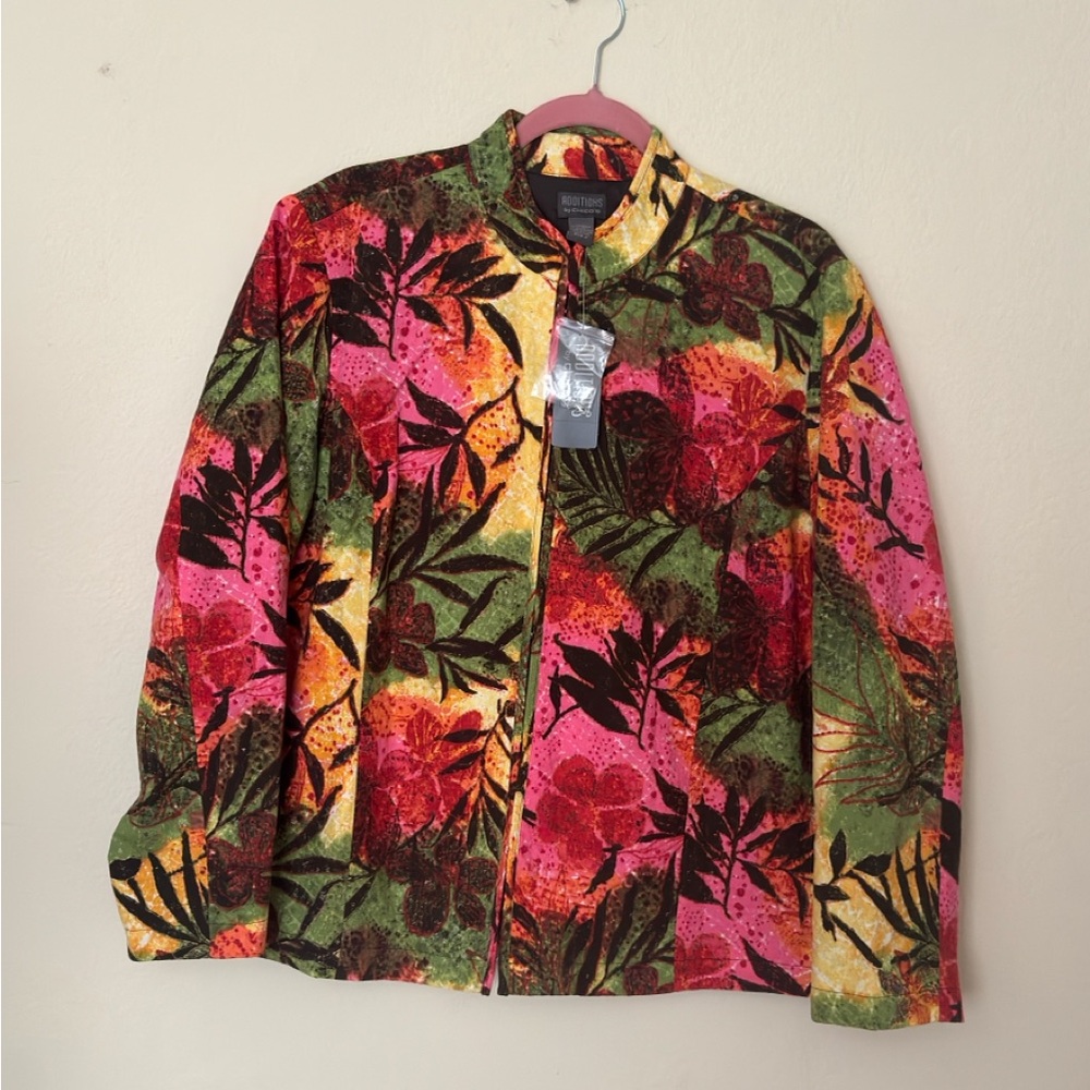 Addition Chicos Women Shirt/Jacket Size 3 Linen Bright Multicolor Floral Blazer